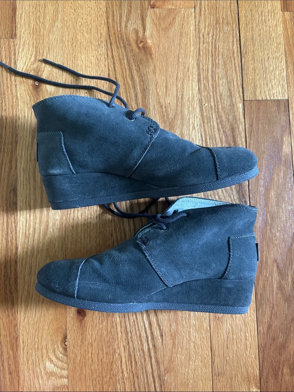 Toms Grey Suede Lace-Up Wedge Ankle Boots